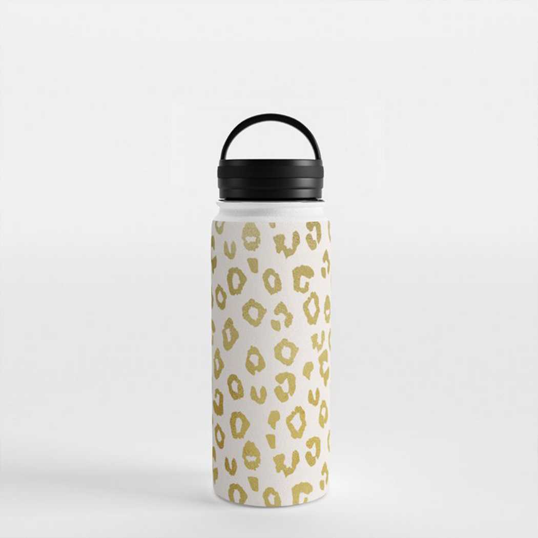 Stay Stylish and Hydrated with the Gold Leopard Handle Lid Water Bottle